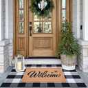 Welcome Door Mats Combo Set, 100% Coco Coir Front Doormat with Cute Pet Paw Prints + 28" x 43" Black and White Plaid Rug, Spring Easter Porch Entryway Decor Indoor Outdoor Floor Mats