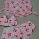 COOLOYA Girl's 3 Piece Swimwear Set Halter Cute Print Bikini Bathing Swim Suits with Beach Skirt Coverup, 140