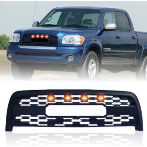 Front Grill Compatible with Tundra 2003 2004 2005 2006, Front TRD Style Grille Replacement with 4 Amber LED Lights Accessories, Matte Black