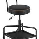 Shop Stool with Lockable Rubber Wheels Adjustable Backrest Tool Tray Storage 400 lb Capacity Rolling Garage Stool (Black)