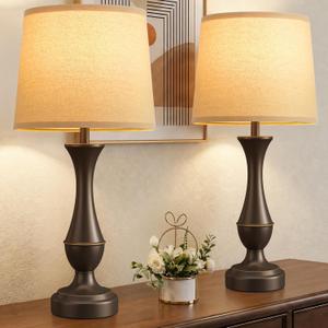 Seealle Upgraded Touch Lamps for Night Stands Set of 2 - Bedside Lamps with USB C+A, 3 Way Dimmable for Bedroom Living Room End Tables Office (Tall Oat&Brown)