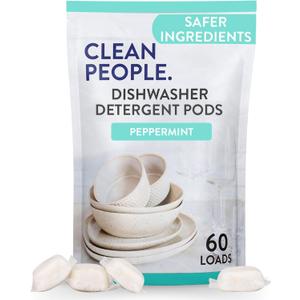 The Clean People Dishwasher Pods - Cuts Grease & Rinses Sparkling Clean - Residue-Free - Phosphate Free Dishwashing Pods - Peppermint, 60 Pack