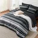 Bedsure Twin XL Comforter Set 5 Pieces, Black Striped Bedding Set for All Seasons, Reversible, Cationic Dyeing Bed in a Bag with Comforter, Sheets, Pillowcase & Sham