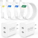 60W USB C Fast Charger for iPhone 17 16 15, 2 Pack 60W Dual Port Type C Charger Super Fast Charging Block with 3/6/6/10FT Long USB-C Cable for iPhone 17/17 Pro Max/16/16 Pro/15/15 Pro Max/Plus, iPad