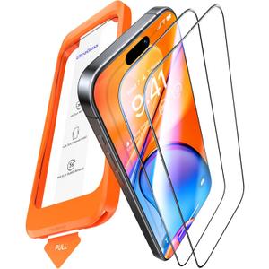 UltraGlass Unbreak Top 9H+ Glass for iPhone 16 Pro Screen Protector 6.3" (12FT Military Grade Shatterproof) Screen Protector 16 Pro Tempered Glass (Longest Durable) Full Coverage 16Pro, 2 Pack (Clear)