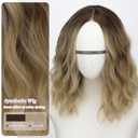 AISI HAIR 14 Inch Ombre Blonde Wigs for Women - Shoulder Length Wave Wig with Pre-Cut Lace Hairline, Middle Part Natural Wavy Bob Synthetic Heat Resistant Fiber for Daily and Party