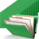 Skyygemm 24 Pcs End Tab Classification Green File Folders 3 Dividers Letter Size with 3.5'' Fasteners and 2 Prongs, Manila Folders Bulk for Office Business Classroom