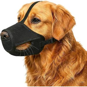 Dog Muzzle Mesh Soft Muzzle for Dogs, Adjustable for No Bark, Scavenging, Licking & Chewing, Prevent Biting, Black (XL)