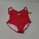 Charmo Ribbed One Piece Swimsuits for Women Cutout Scoop Neck Bathing Suit High Cut Padded Monokini (Large, #1b Red)
