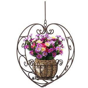 SMQLJXC Hanging Plant Holder, Wrought Iron Heart Shape Plant Pot Holder, Indoor & Outdoor Hanging Planters Holder for Patio, Porch, Bedroom, Living Room（Raw Embroidery Color）