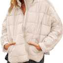 Xiaoxuemeng Womens Quilted Puffer Jacket Zip Up Lightweight Padded Coat Outwear (Medium, Khaki)