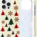 Jusy Cute Christmas Case for iPhone 16 Pro Max, Cute Aesthetic Christmas Tree Pattern Phone Case, Soft TPU Protective Phone Cover for Women Girls - Beige