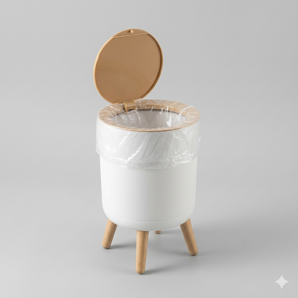 Bathroom Trash Can with Lid,2.6 Gallon Modern Office, Near Desk Bedroom Garbage Can Waste Basket with Push Top,Nordic Small Trash Bin for Living Room, Toilet, Nursery,Dog Proof, White