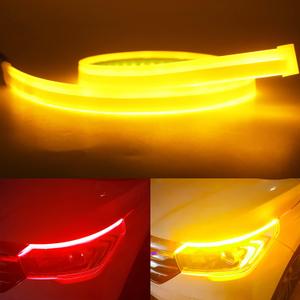 Qasim Sequential Flowing LED Strip 24inch Red+Yellow Daytime Running Lights 60cm Turn Signal Guide Driving Light Strip Auto Car Motorcycle Accessories 2-Pack