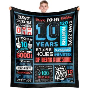10 Year Old Boy Birthday Gift, Gifts for 10 Year Old Boys, 10th Birthday Gifts for Boy Blanket 60" x 50", 10 Yr Old Bday Presents, Boys Ten Year Old Bday Gift Ideas, Best Presents Age 10