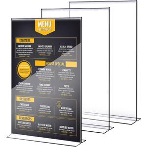 Motiskyy 2 Pcs 11x17 Inch Acrylic Sign Holder Clear Menu Display Stand Literature Flyer Poster Frame Pricing Flyer Letter Notice Photo Table Tent Double Bottom Loading Sided for Tabletops (11x17 Inch)