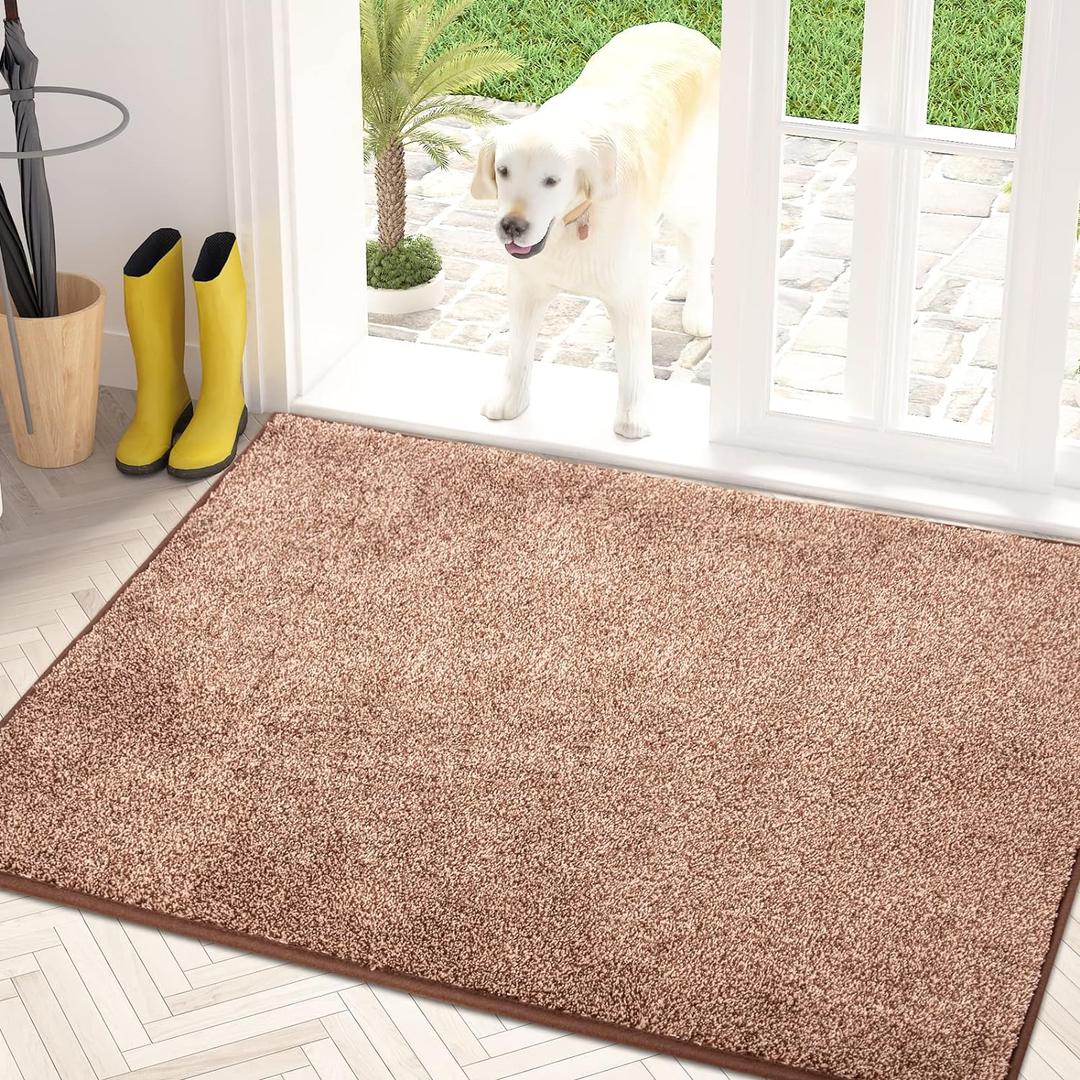 PURRUGS Dirt Trapping Door Mat 31.5" x 47", Non-Slip Machine Washable Entry Rug, Shoe Scraper, Dog Doormat, Super Absorbent Welcome Mat for Front & Back Door, Muddy Shoes & Paws, Brown-Light Cream