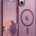 SUPFINE Magnetic for iPhone 16 Case (Compatible with MagSafe) (Military Grade Drop Protection) Slim Translucent Matte Shockproof with Anti-Fingerprint Phone Case,Wine Red