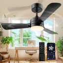 Ceiling Fans with Lights,28Flush Mount Ceiling Fan Light,Easy-to-Install,Remote Control,3000-6500k, Dimmable, Small Ceiling Fan Light for Bedroom/Kitchen/Garage.Black.