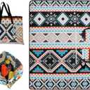 Outdoor Packable Picnic Blanket with Zipper Folds into Tote Bag with Large Storage and Shoulder Strap, Waterproof Sandproof for Lawn Beach Hiking Camping (Colorful 2, Large)