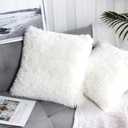 Uhomy 2 Packs Fluffy Accent Pillows Cover 22"x22", Soft White Faux Fur Throw Pillow Case, Modern Luxury Decorative Square Cushion Cover for Farmhouse Home Decor for Sofa/Bed/Chair, 55x55cm