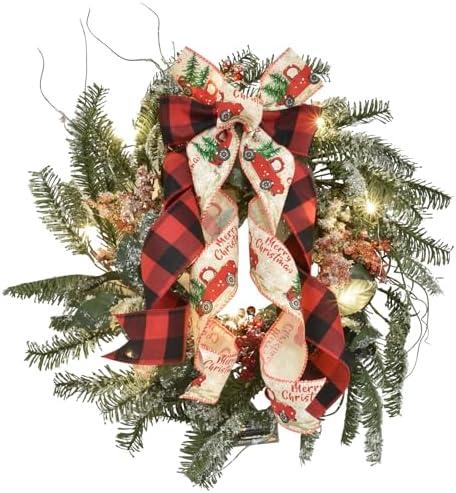 Pack Of 5 Christmas Wreath with Lights, 18 Inch Lighted Outdoor Christmas Wreath - Prelit Winter Xmas Door Wreath with Berry, Pine Leaf for Thanksgiving Holiday Wall Window Decorations