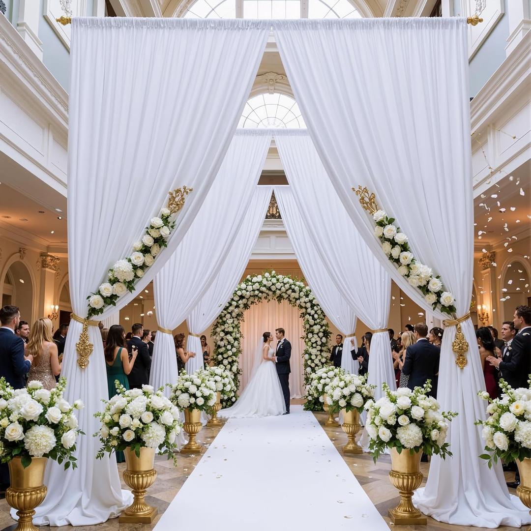 40ft15ft White Backdrop Curtain for Wedding Parties, 8 Panels Wrinkle Free 15 FT Long Polyester Photo Backdrop Drapes Back Drop Cloth for Birthday Photography Background, W5' x H15'