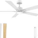 52" Ceiling Fan with Lights and Remote Control,Quiet DC Motor,Indoor outdoor Modern Ceiling Fans with Dimmable LED Light,6-Speed, 5-Blade,Waterproof, White/light wood for Bedroom,Patio,Porch