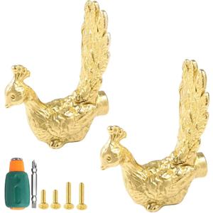 2 Pack Brass Peacocks Shape Cabinet Drawer Knobs Handles, Gold Cabinet Knobs, Dresser Antique Knobs Kitchen Bathroom Furniture Handle (Peacock-3)