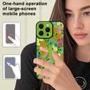 Fsoole for iPhone 16 Pro Max Case with Finger Strap Holder, Cute Colorful Floral Flower Print Pattern Design for Women Girls, Shockproof Anti Scratch Hand Kickstand Protective Cover, Green