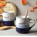 DOWAN 20 oz Coffee Mugs, Large Mugs with Word Blessed Grateful, Porcelain Coffee Cup, Thank You Gifts for Mom Dad, Set of 2