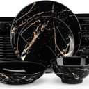 LOVECASA Plates and Bowls Sets for 6, 24 Pieces Porcelain Dinnerware Sets, Black and Gold Dish Set Gold Splash Dishware Sets, Dishwasher Microwave Safe