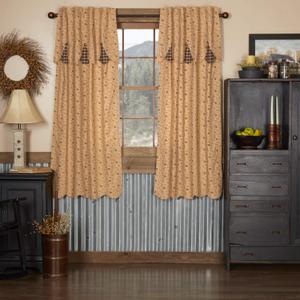 VHC Brands, Maisie, Cotton, 63x36, Short Panel Attached Scalloped Layered Valance, Set of 2, Tan
