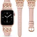 TOYOUTHS Compatible with Apple Watch Bands Women 38/40/41/42mm Dressy Slim Thin Leather Strap with Celtic Knot Interlock Buckle Bracelet for iWatch Series 11 10 9 8 7 6 5 4 SE 3 2 1, Pink/Rose Gold