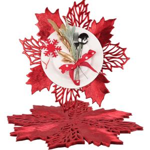 AHHFSMEI Round Vinyl Metallic Placemats Set of 6 Heat-Resistant Decorative Non-Slip 15 inches Table Mats Place Mats (red Flower)