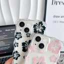 Yeddabox for iPhone 14 Plus Case Hibiscus Flower Floral Wavy Clear Phone Case Soft TPU Slim Shockproof Phone Cover for Women Girls, Black