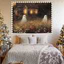 2 x WHCHJ Halloween Ghost Tapestry, Whimsical Spooky Cabin Tapestry Wall Hanging, Ghost in Wildflower Field Landscape Tapestries Wall Blanket Decor for Party Home Bedroom Living Room Dorm, 50x60 Inch