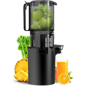 Cold Press Juicer, 5.4" Wide Feed Chute Juice Extractor Machine with 400W, High Juice Yield, Slow Masticating Juicer for Whole Vegetables & Fruits, Black