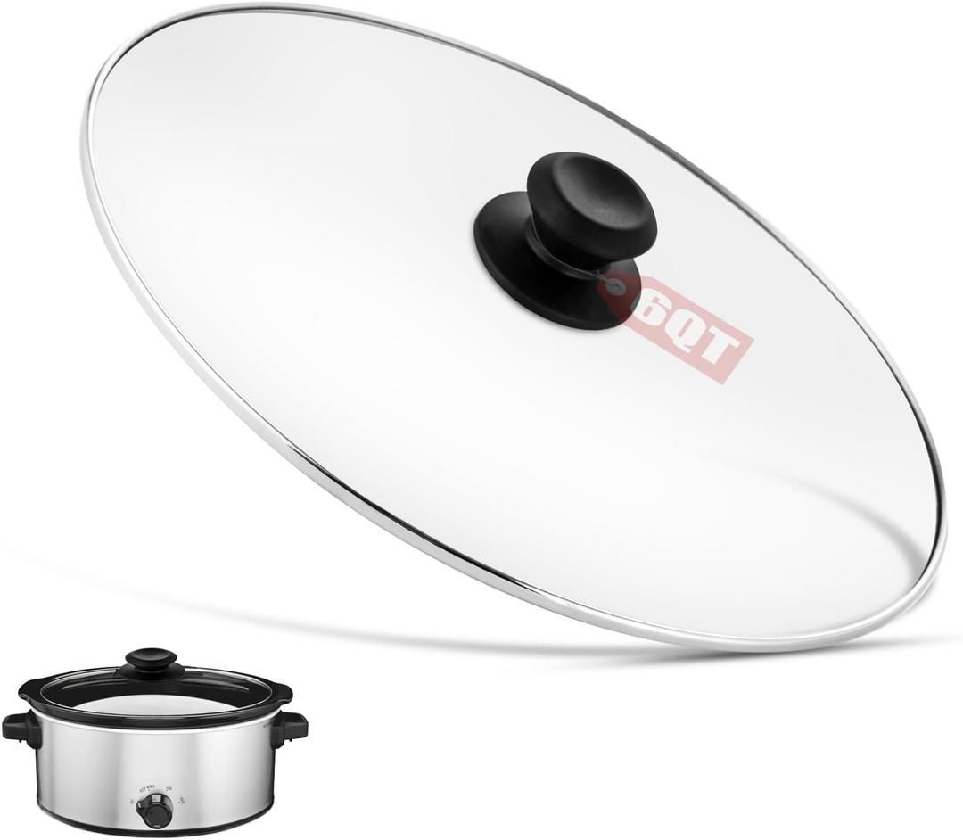 Oval 6 Quart Glass Lid Compatible with Hamilton Beach 33665G Slow Cooker, Clear Cooker Crock Pot Lid Replacement Part, 6qt Slow Crock Pot Lid Replacement, Clear