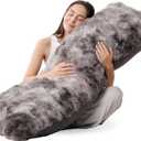ZonLi Fluffy Body Pillow for Adults, Fuzzy Faux Fur Body Pillow with Shredded Memory Foam, Adjustable Support for Side Sleepers, Pregnancy & Bedding Decor, Valentines Day Gifts, 20 x 54 Inch, Grey