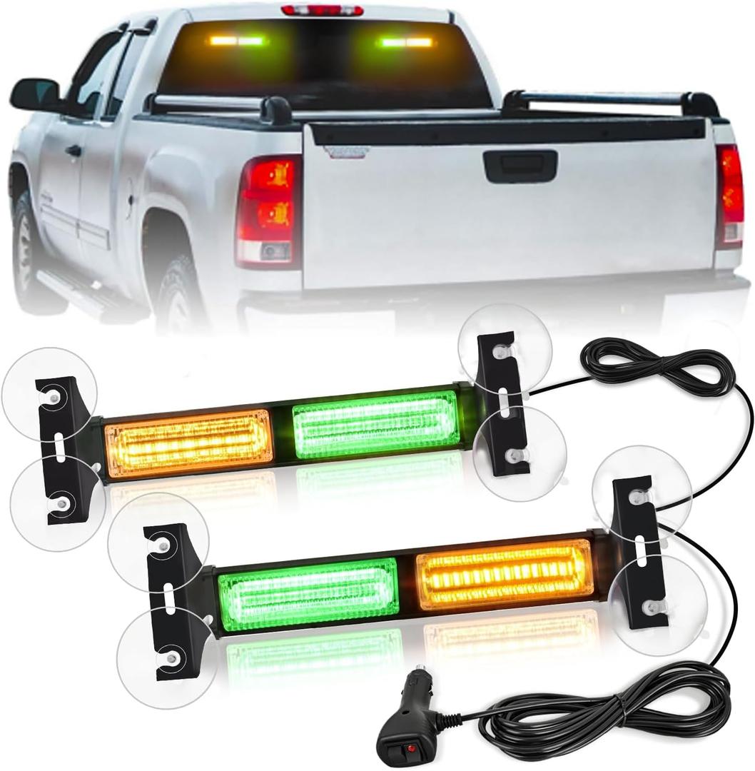 Nilight 40LED Amber Green Emergency Strobe Traffic Advisor Light Bar with Suction Cups Dash Safety Warning Hazard Flashing Lights Interior Front/Rear Windshield for Trucks Construction Vehicles
