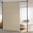 AJAZZ Room Divider Curtain (Beige, W100 x L84 in, 1 Panel)+ Curtain Rods No Drilling Adjustable Tension (H) 43-120(W) 35-100 in, Heavy Duty Wall Divider for Apartment/Dorm