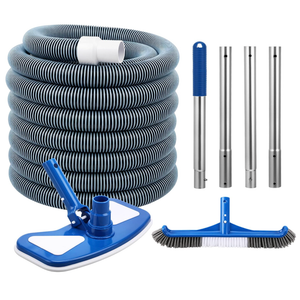 4 Pcs Swimming Pool Cleaning Kit with 1-1/2" x 30 ft Hoses | Flexible Pool Vacuum Head and 59.8'' Pole, 17.5'' Cleaning Brush, Inground Above Ground Cleaner Tool Supplies