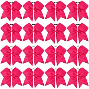 16PCS 8" Large Cheer Hair Bows Ponytail Holder Elastic Band Handmade for Cheerleading Teen Girls College Sports (Dark Rose, 1 Count (Pack of 16))