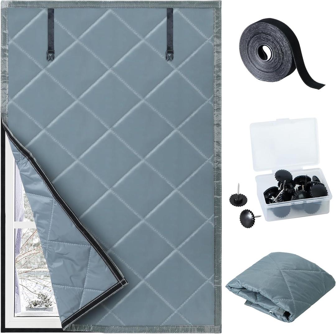 Tugaizi Window Insulation Kit for Winter 26" x 39" Thermal Insulation Cotton Window Cover Antifreeze Windproof Oxford Fabric Cloth Window Insulated Cover for Patio Winterizing, Grey