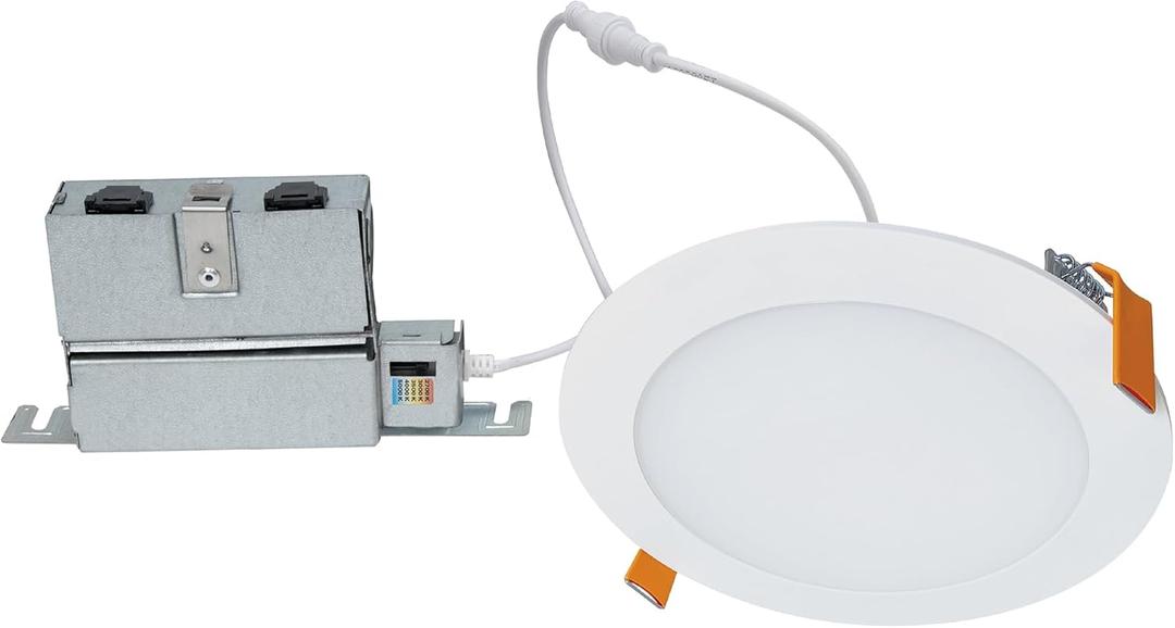 HALO HLBPH 6 inch Canless Recessed Downlight w/Remote Driver/Junction Box Integrated LED Kit Selectable 2700K, 3000K, 3500K, 4000K, 5000K CCT New Construction 6 inch White
