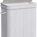 SONGMICS Laundry Hamper with Lid, Bamboo Laundry Basket, Removable Machine Washable Laundry Basket, with Handles, 26.4-Gallons, for Laundry Room, Bedroom, Bathroom, Dove Gray ULCB063G01, 100 L