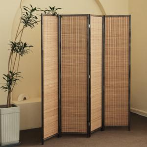 4 Panel Bamboo Room Divider and Folding Panel Screen, Bamboo Panel Divider for Room Separation,Brown,67" H x 61.4" W