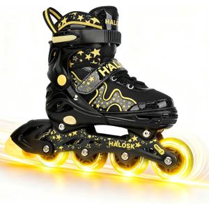 HALOSK Kids Inline Skates for Girls Boys with Light Up Wheels, Adjustable Blade Skates Gradient Glitter Star with Breathable Comfort Liner for Youth Beginners, Large- Youth 