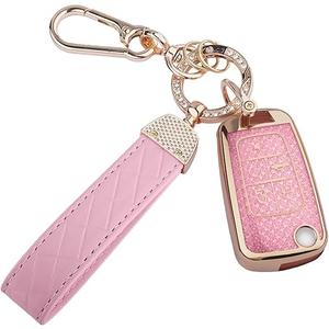 for Chevy 5 Button key fob cover, Soft TPU Keys Protector Bling Key Fob Keychain for 2023 2022 2021 2020 2019 GMC Sierra and Chevy Silverado 1500 2500HD 3500HD, Gold Pink
